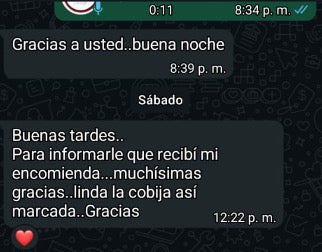 Testimonio real de clienta Manta Patriota 15
